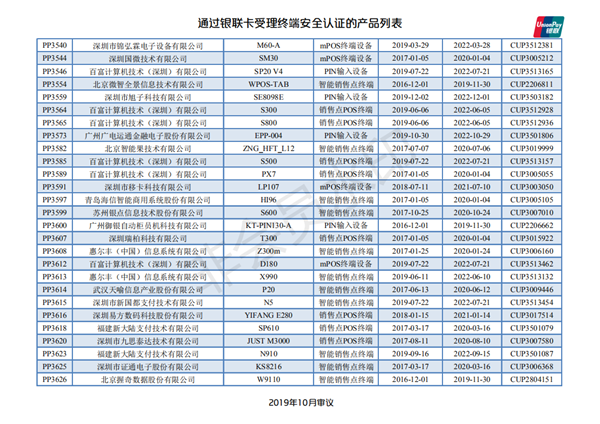  12月最新通過銀聯(lián)認(rèn)證的POS終端設(shè)備