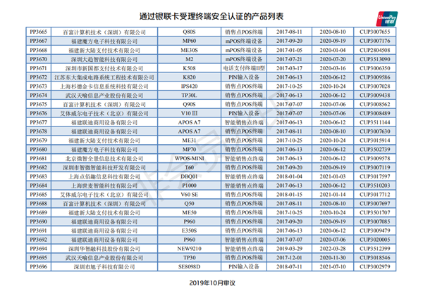  12月最新通過銀聯(lián)認(rèn)證的POS終端設(shè)備